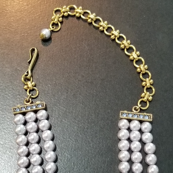 Heidi Daus Tanzanite Swarovski Crystal Rose w/ Triple Strand Blue Pearls - Picture 2 of 6